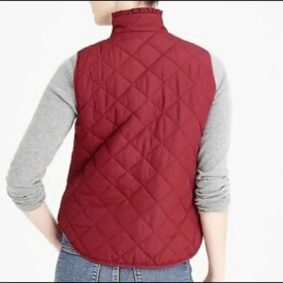 J. Crew Mercantile Burgundy Ruffle Neck Quilted Vest - Picture 2 of 11